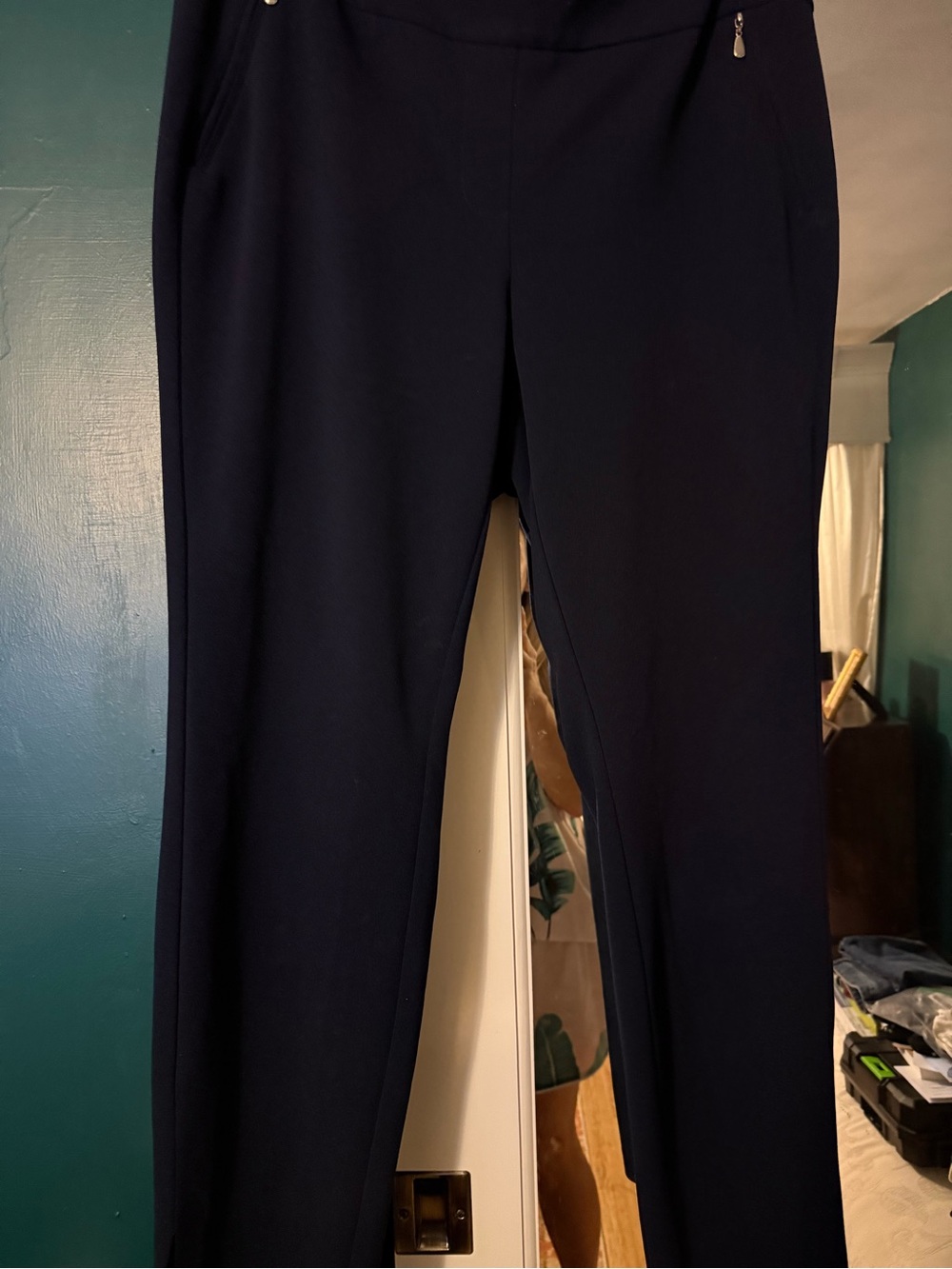 Soho Navy Pull-On Trousers with Zip Accent
